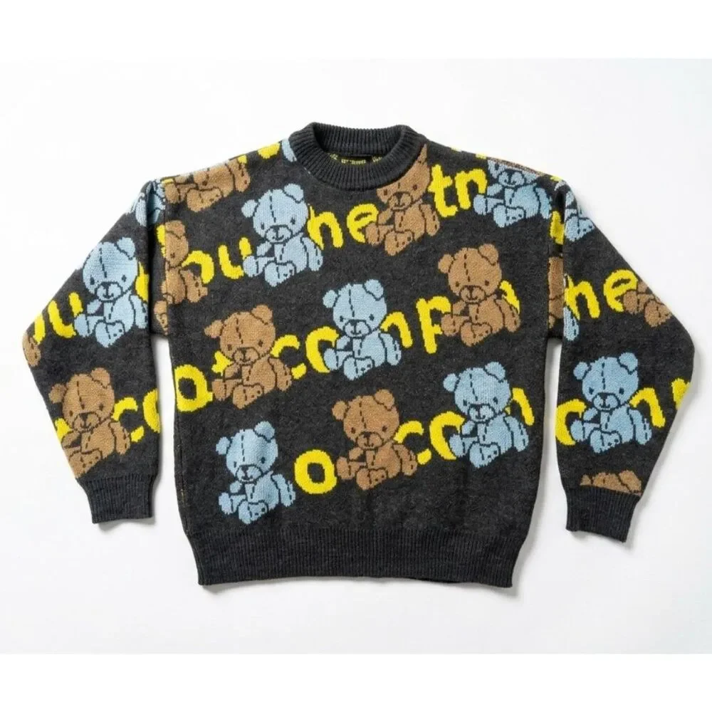 Soft Banana Teddy Bear All-Over Print Knit Sweater Size S